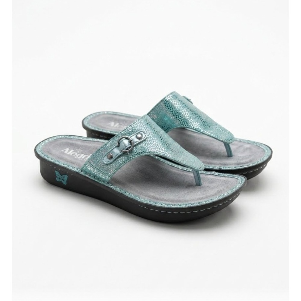 Alegria Venice Aqua Mosaic Leather Thong Sandals Womens 39 US 9-9.5